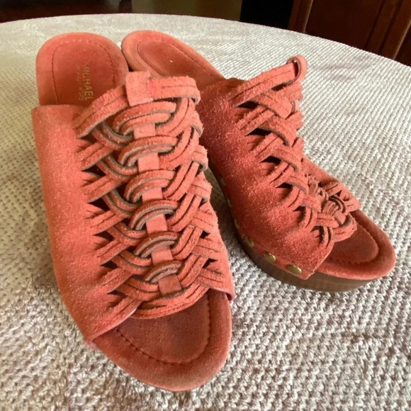 MICHAEL Michael Kors Westley Open Toe leather mule chunky heel platform Size 8 - Picture 4 of 10